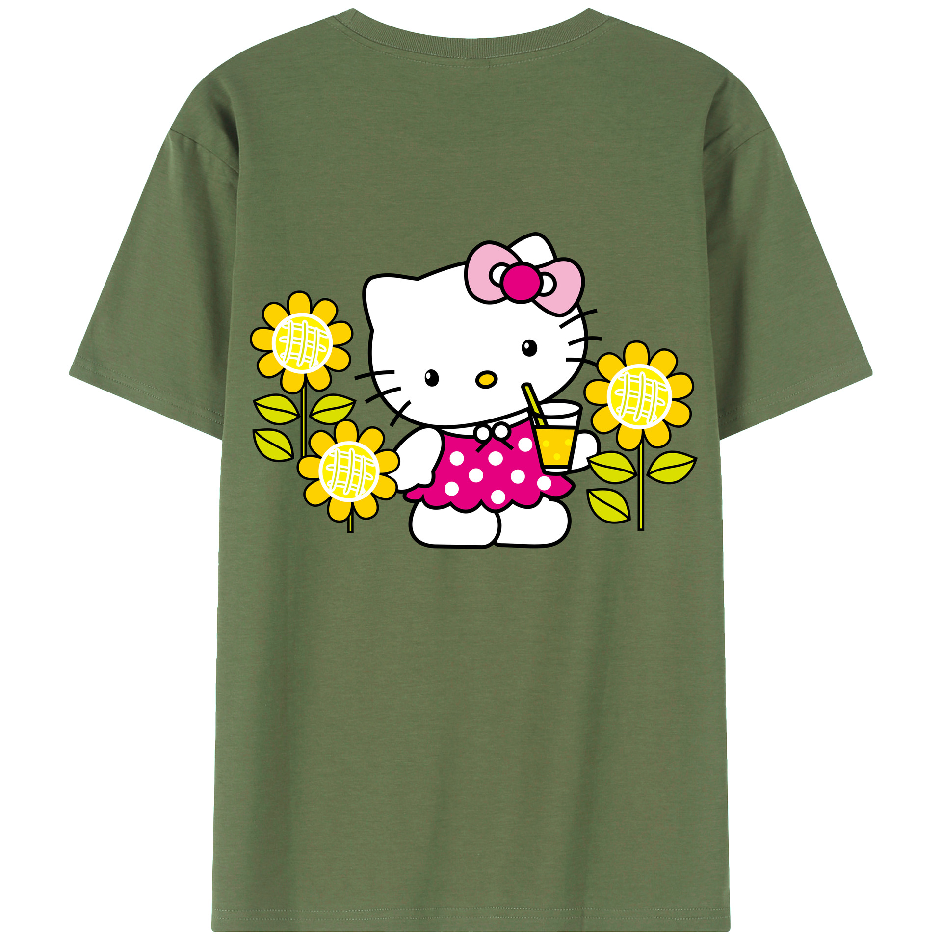 （画像用） Hello Kitty ハローキティ 綿100％ メンズ半袖Tシャツ（バックプリント） 通気性